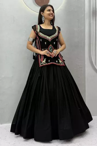Navratri Special Black Embroidered Chaniya Choli for Women