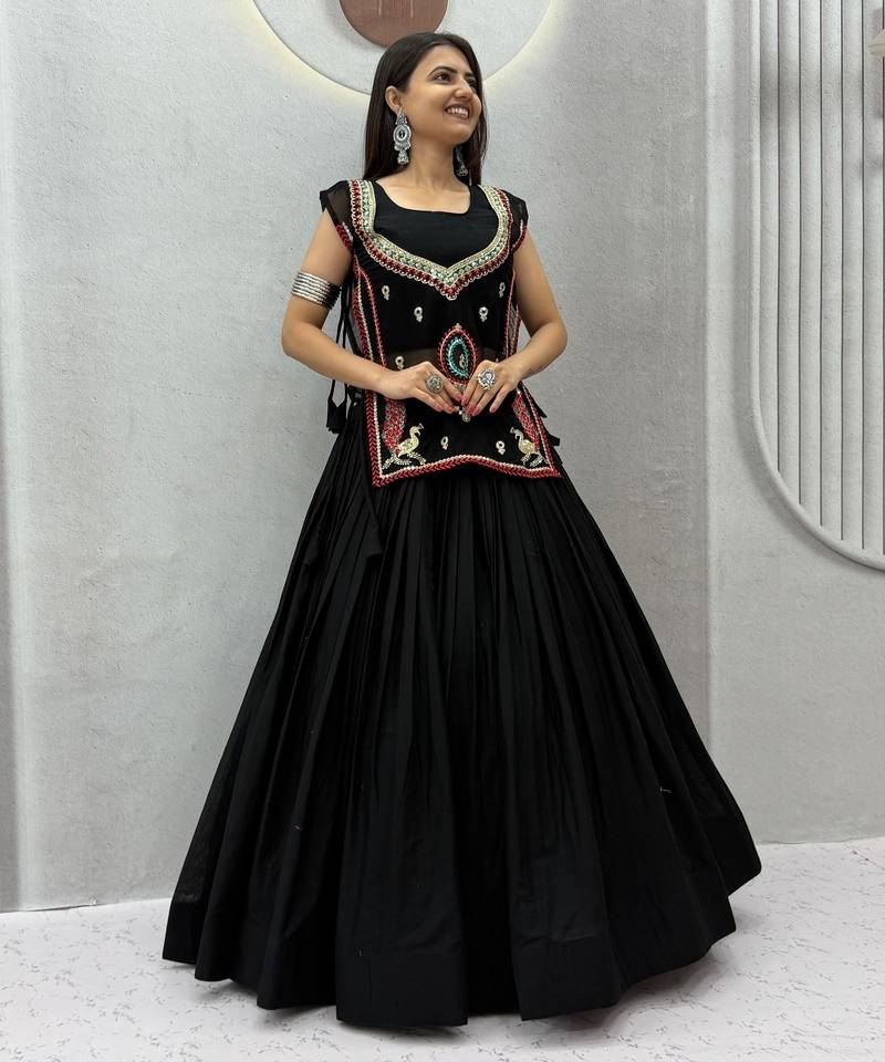 Navratri Special Black Embroidered Chaniya Choli for Women