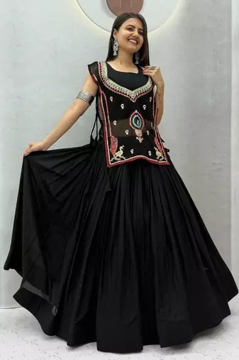 Navratri Special Black Embroidered Chaniya Choli for Women