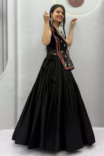 Navratri Special Black Embroidered Chaniya Choli for Women