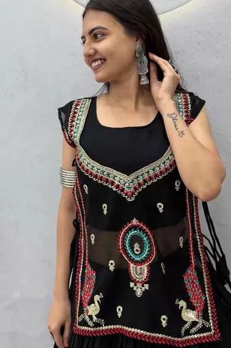 Navratri Special Black Embroidered Chaniya Choli for Women