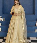 Golden Vichitra Silk Lehenga Choli with Dupatta