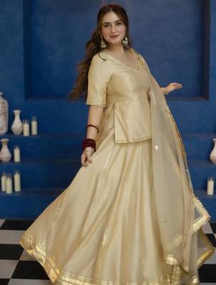 Golden Vichitra Silk Lehenga Choli with Dupatta 2