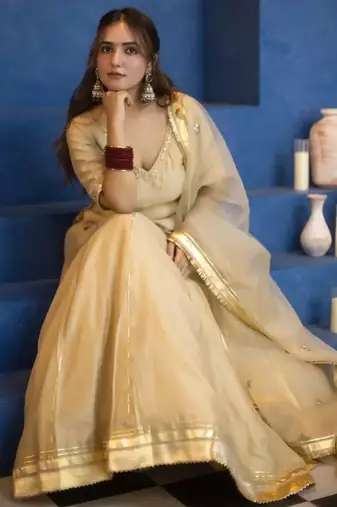 Golden Vichitra Silk Lehenga Choli with Dupatta
