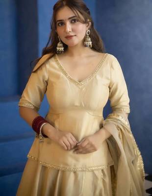 Golden Vichitra Silk Lehenga Choli with Dupatta 4