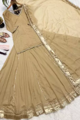 Golden Vichitra Silk Lehenga Choli with Dupatta