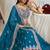 Captivating Teal Blue Dori, Zari and Sequins Embroidered Faux georgette Indian Designer Wedding lehenga choli