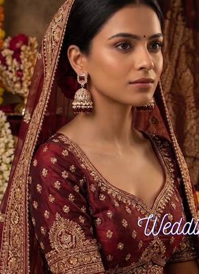 Rose gold plated  ruby stone  studded dome jhumka earrings with pearls 5