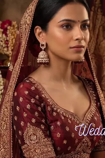 Rose gold plated  ruby stone  studded dome jhumka earrings with pearls