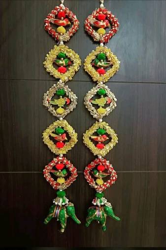 decorative gota chudi parrot hanging perfect for home decor  hanging for main door pooja decor (pack of 2)