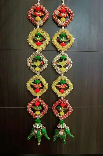 decorative gota chudi parrot hanging perfect for home decor  hanging for main door pooja decor (pack of 2)