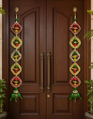 decorative gota chudi parrot hanging perfect for home decor  hanging for main door pooja decor (pack of 2) 2