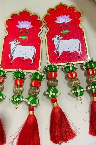 cow latkan hanging diwali decorations wall hanging toran for door rajasthani home decoration (pack of 2)