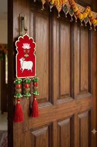 cow latkan hanging diwali decorations wall hanging toran for door rajasthani home decoration (pack of 2)