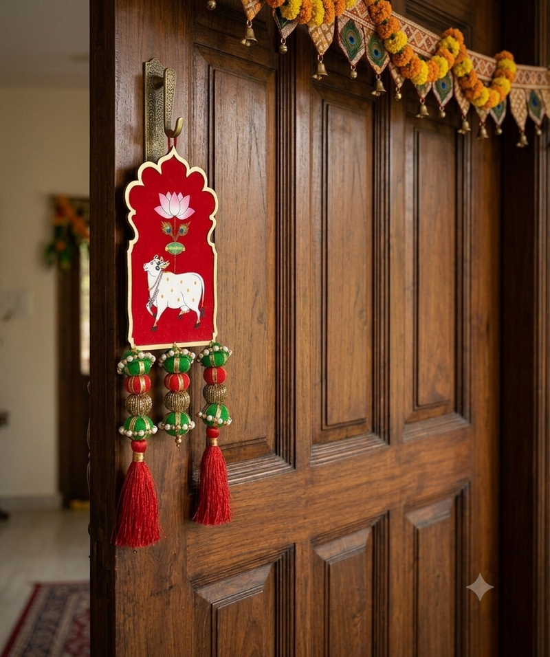 cow latkan hanging diwali decorations wall hanging toran for door rajasthani home decoration (pack of 2)