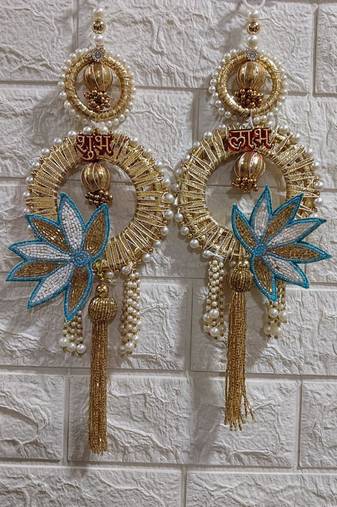 decorative shubh labh lotus patch wall hanging  wall hanging for home decor (pack of 2)