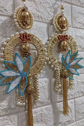 decorative shubh labh lotus patch wall hanging  wall hanging for home decor (pack of 2)