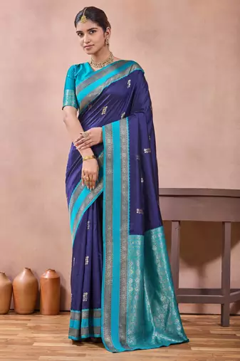 navy blue zari work  silk saree traditional woven style saree with blouse piece