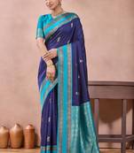 navy blue zari work  silk saree traditional woven style saree with blouse piece