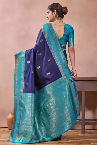 navy blue zari work  silk saree traditional woven style saree with blouse piece