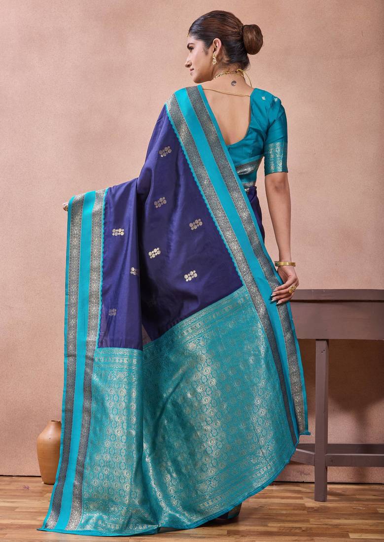 navy blue zari work  silk saree traditional woven style saree with blouse piece