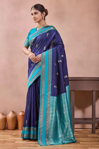 navy blue zari work  silk saree traditional woven style saree with blouse piece