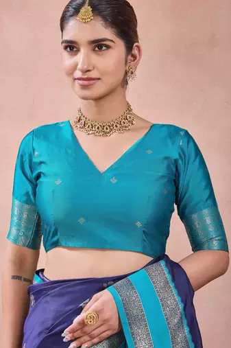 navy blue zari work  silk saree traditional woven style saree with blouse piece
