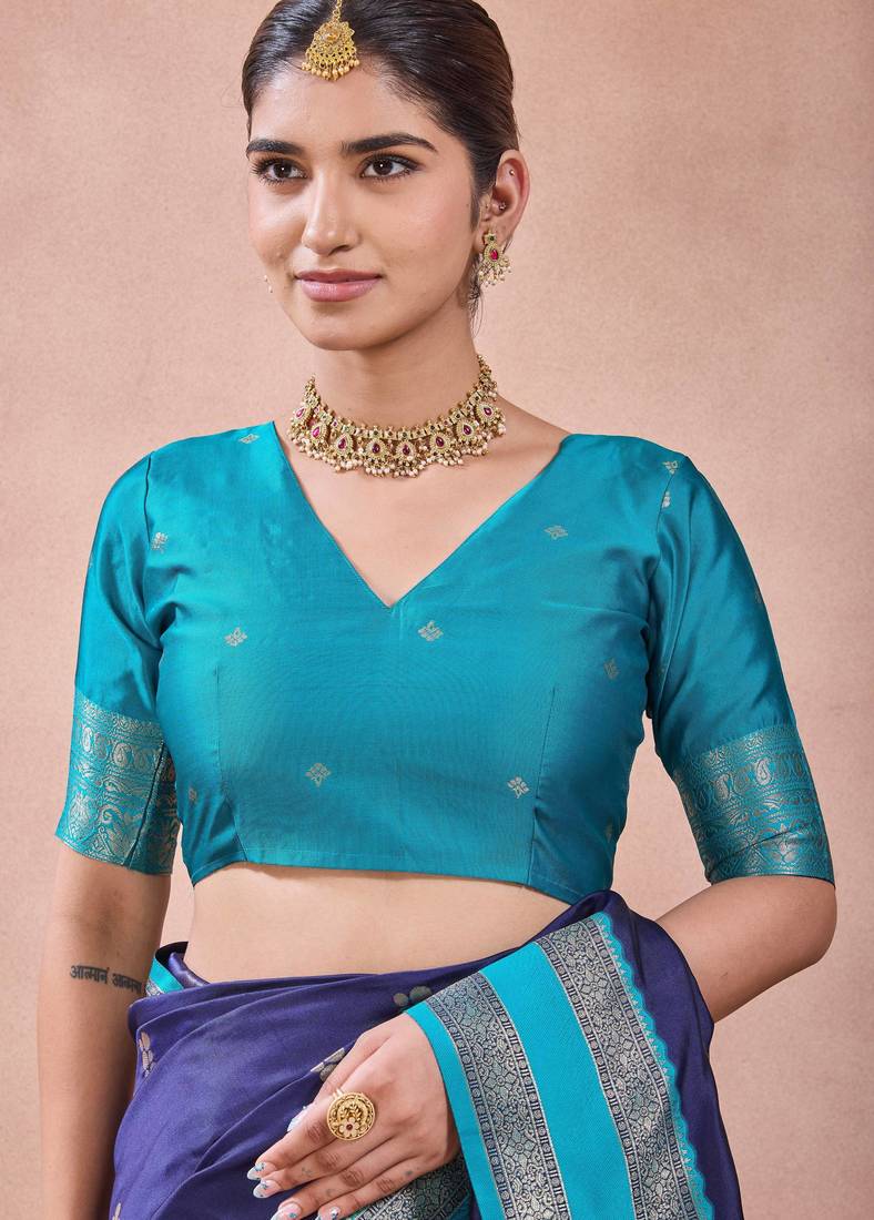 navy blue zari work  silk saree traditional woven style saree with blouse piece