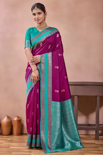 rani purple zari work  silk saree traditional woven style saree with blouse piece