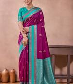 rani purple zari work  silk saree traditional woven style saree with blouse piece