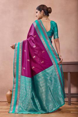 rani purple zari work  silk saree traditional woven style saree with blouse piece 2