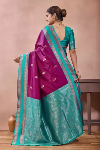 rani purple zari work  silk saree traditional woven style saree with blouse piece