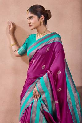 rani purple zari work  silk saree traditional woven style saree with blouse piece 3