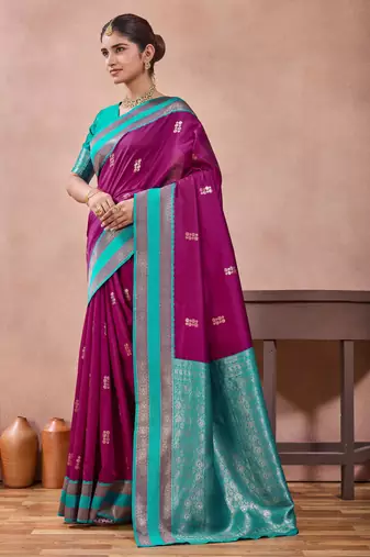 rani purple zari work  silk saree traditional woven style saree with blouse piece