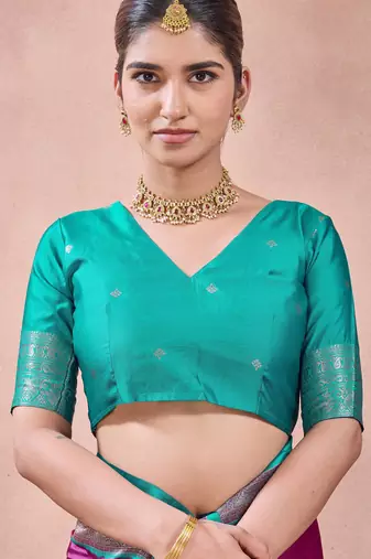 rani purple zari work  silk saree traditional woven style saree with blouse piece