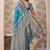 turquoise blue zari work banarasi silk blend saree with tassels saree with blouse piece