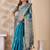 turquoise blue zari work banarasi silk blend saree with tassels saree with blouse piece