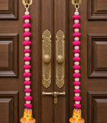 handmade pink pom pom bell hanging decorative pearl beads latkan for home decoration (pack of 4)