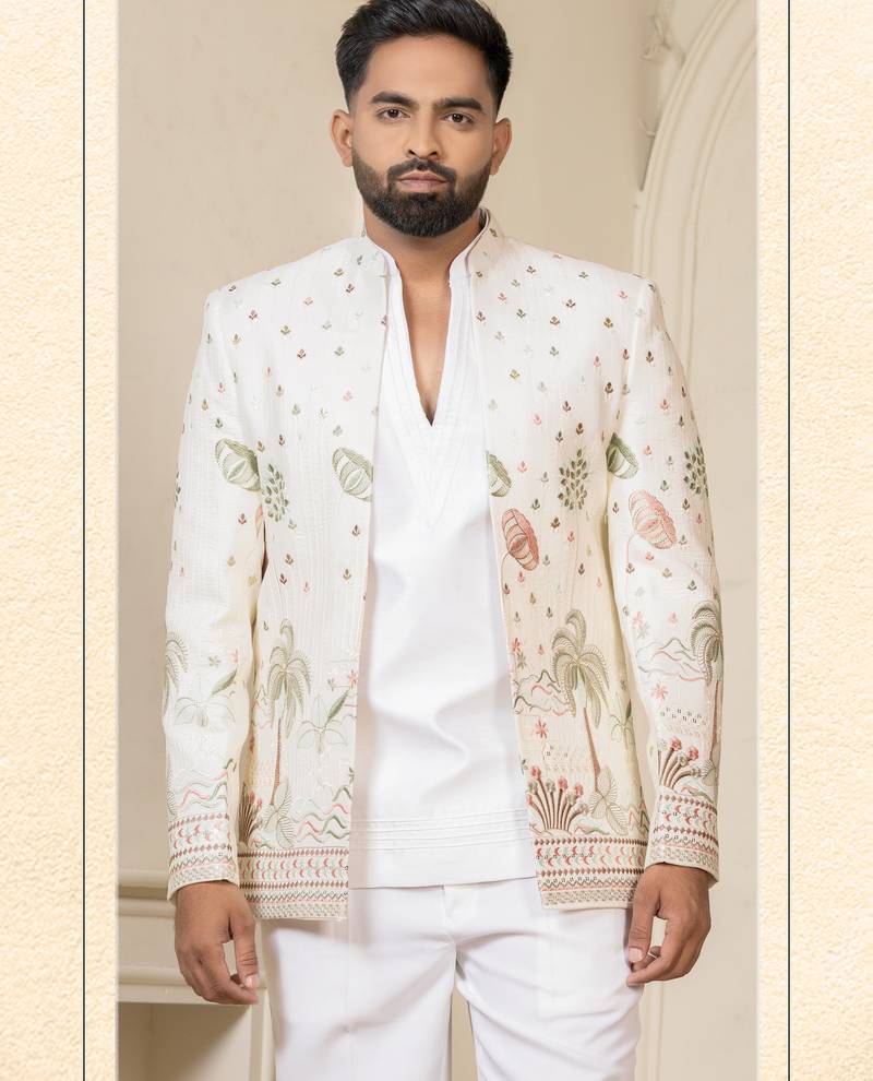 White multicolor jodhpuri for men | men's ethnic wear