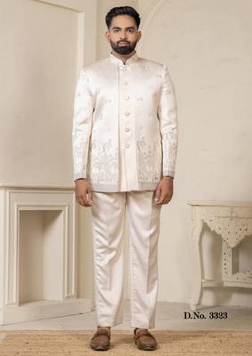Beige color sky blue touchup jodhpuri for men | men's ethnic wear 2