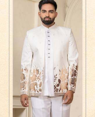 White gold foil jodhpuri for men | men's ethnic wear 1