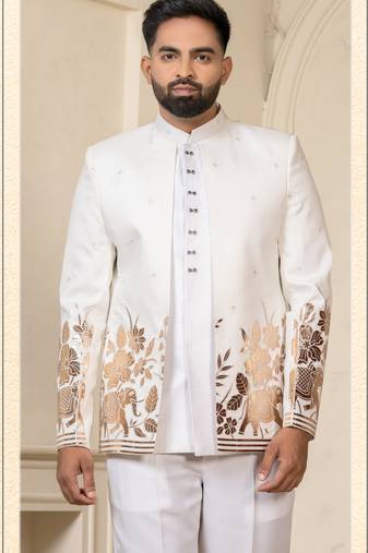 White gold foil jodhpuri for men | men's ethnic wear
