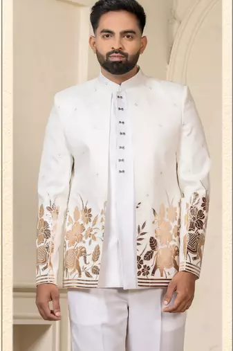 White gold foil jodhpuri for men | men's ethnic wear