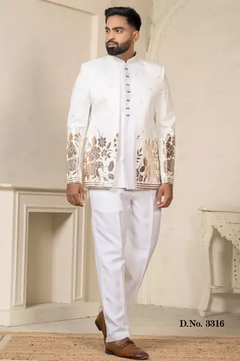 White gold foil jodhpuri for men | men's ethnic wear