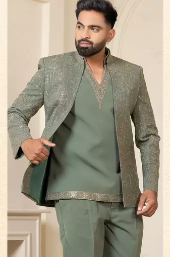 Pista green open jodhpuri for men | men's ethnic wear