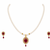 Pearl strand necklace and earring set with ruby pendant gold-tone setting, oval ruby centerpiece, drop earrings included