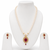 Pearl strand necklace and earring set with ruby pendant gold-tone setting, oval ruby centerpiece, drop earrings included