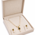 Pearl double strand necklace & earring set with black heart pendant gold-tone setting, cz studded pendant, drop earrings