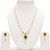 Pearl double strand necklace & earring set with black heart pendant gold-tone setting, cz studded pendant, drop earrings