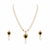 Pearl double strand necklace & earring set with black heart pendant gold-tone setting, cz studded pendant, drop earrings